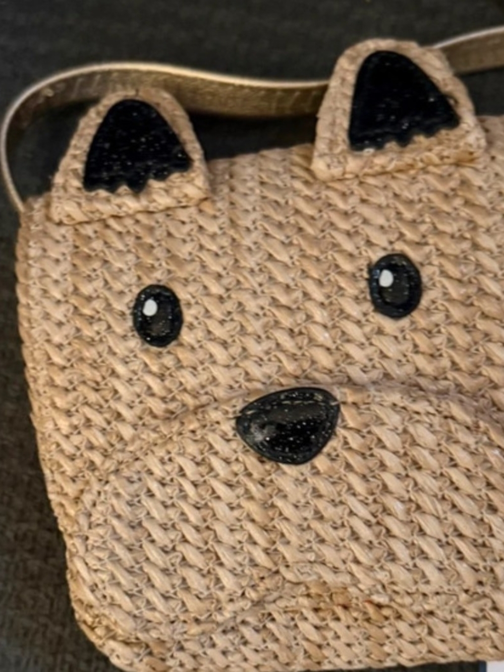 OshKosh B'gosh Tan Woven Dog Face Crossbody Bag with Black Accents